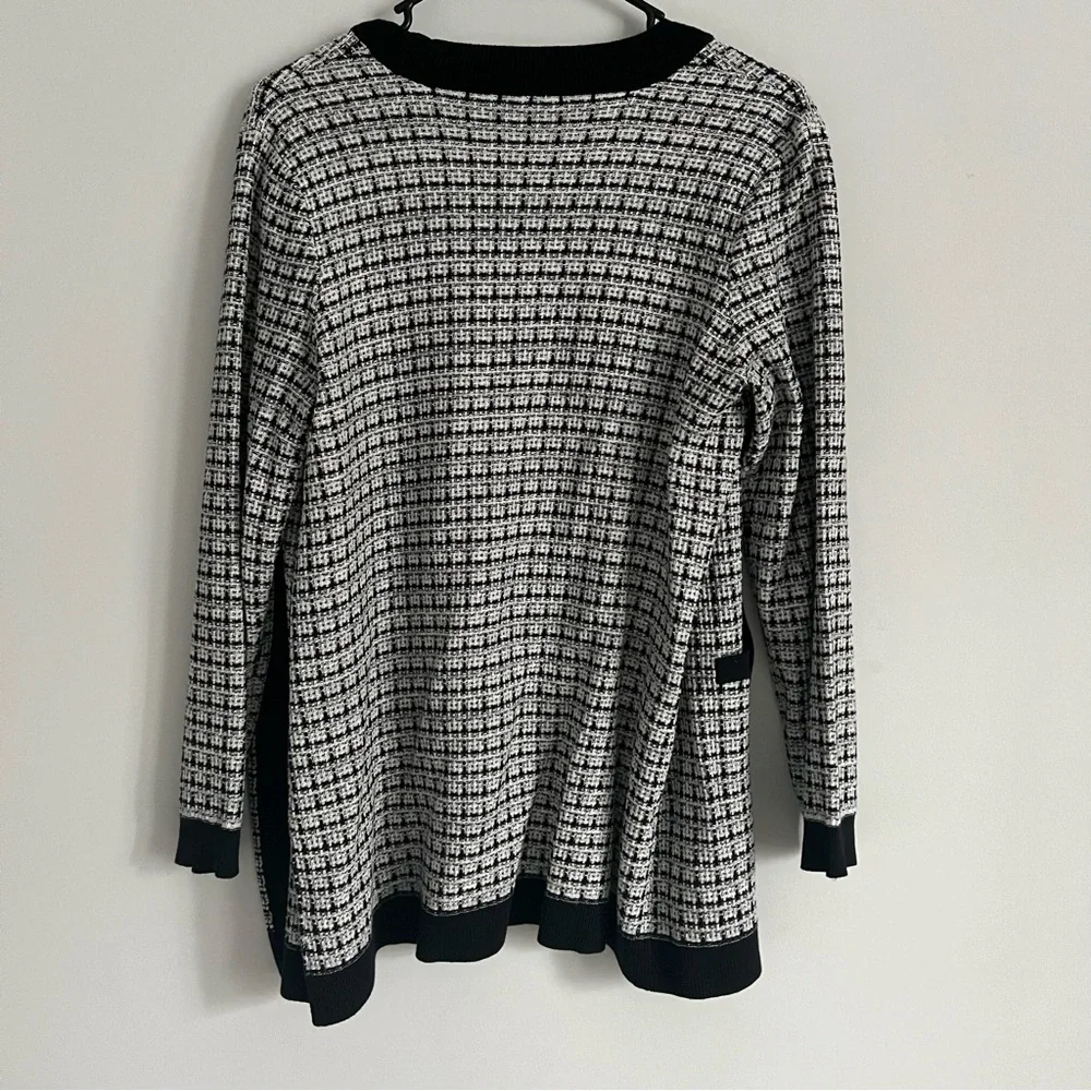 Talbots Black and White Tweed Print Knit Open Front Cardigan